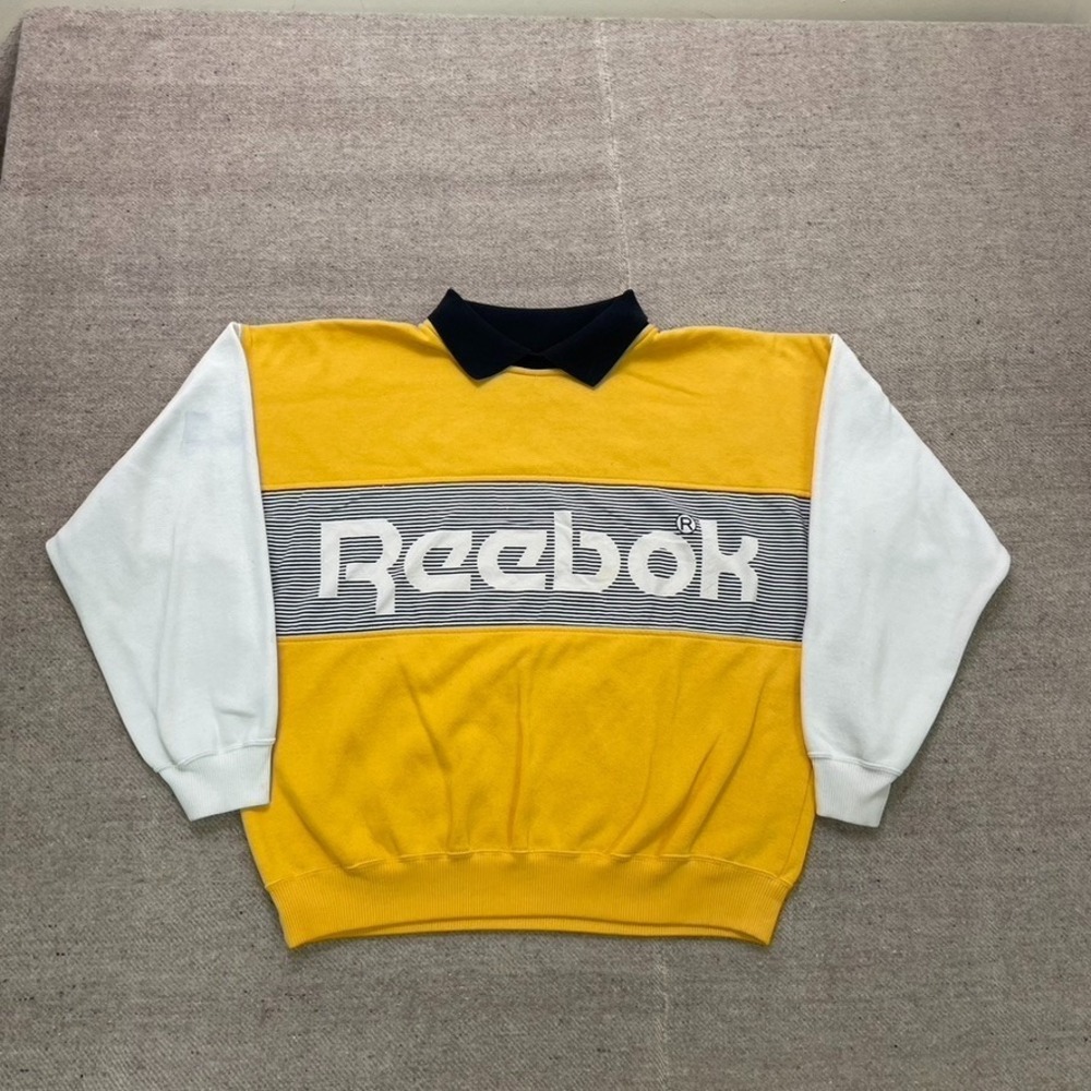 Vintage Reebok sweatshirt mens XL Yellow 1980s Logo collar